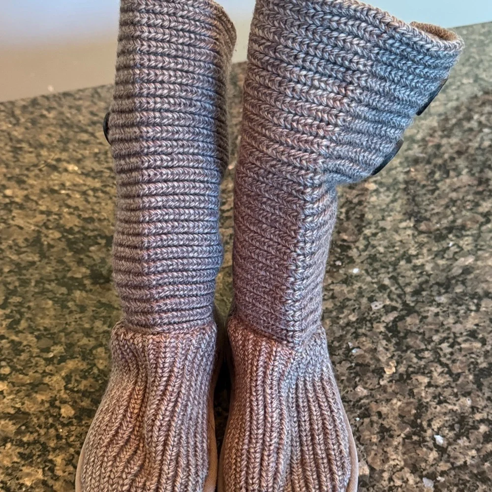 UGG Gray Knit cardy Button Boots 5.5